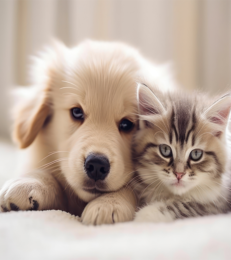 Puppy and kitten next to each other